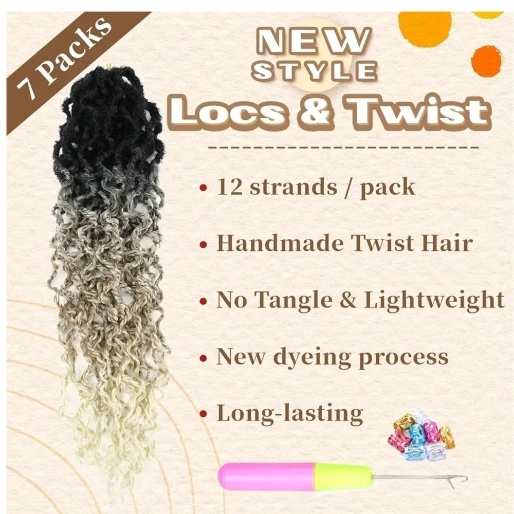 24” Goddess Locs Crochet Hair 7 Packs Boho Queen Locs Black to Blonde Curly #D18